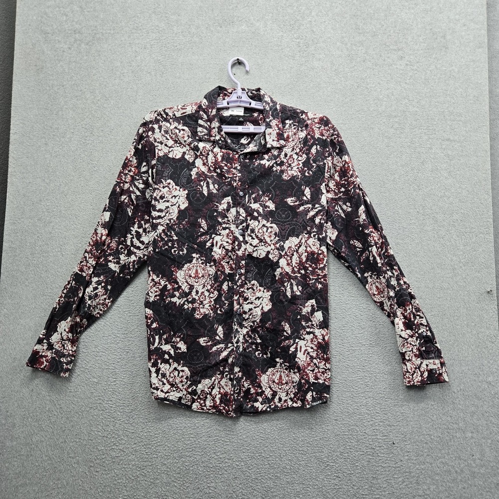 INC International Concepts Women Button Up Shirt XL Black Floral Artsy Office
